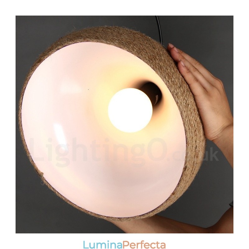 Lampă suspendată cu frânghie de cânepă, retro rustic, cu 1 lumină, cu abajur din funie de cânepă