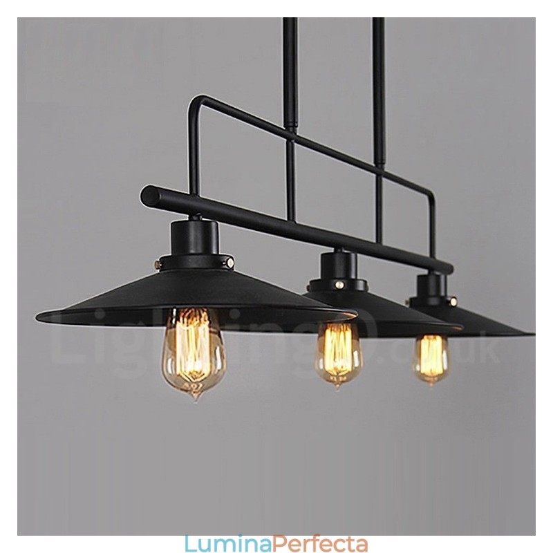 Lampă de suspendare din oțel rustic retro cu 3 lumini cu abajur din oțel