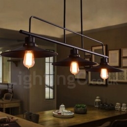 Lampă de suspendare din oțel rustic retro cu 3 lumini cu abajur din oțel