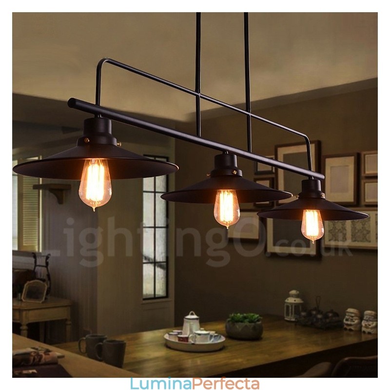 Lampă de suspendare din oțel rustic retro cu 3 lumini cu abajur din oțel