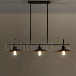 Lampă de suspendare din oțel rustic retro cu 3 lumini cu abajur din oțel