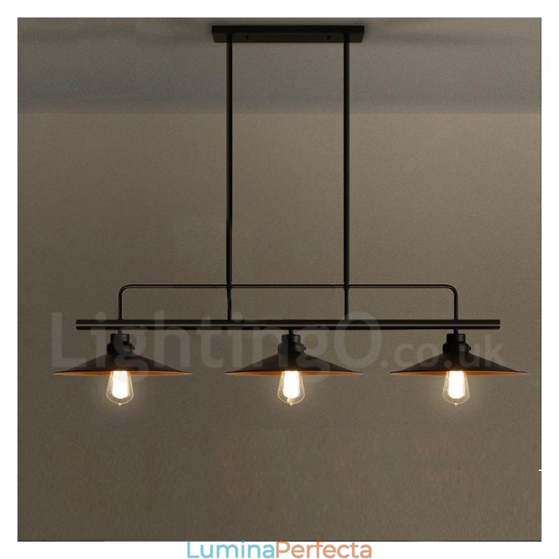 Lampă de suspendare din oțel rustic retro cu 3 lumini cu abajur din oțel