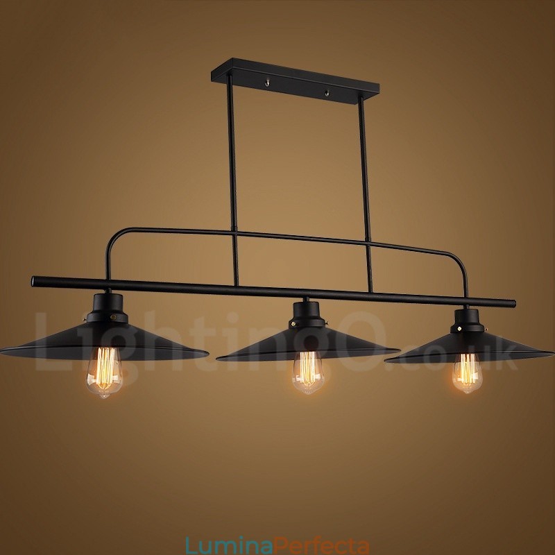 Lampă de suspendare din oțel rustic retro cu 3 lumini cu abajur din oțel