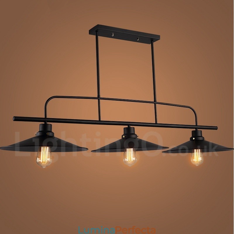 Lampă de suspendare din oțel rustic retro cu 3 lumini cu abajur din oțel