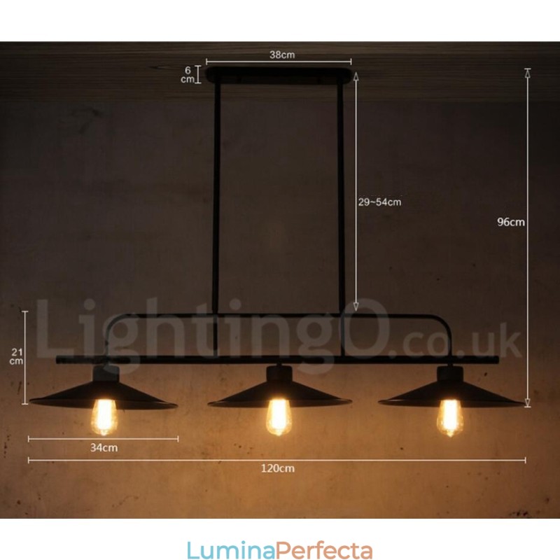 Lampă de suspendare din oțel rustic retro cu 3 lumini cu abajur din oțel