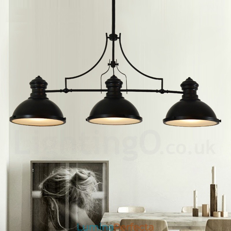 Lampă de suspendare din oțel rustic retro cu 3 lumini cu abajur din oțel