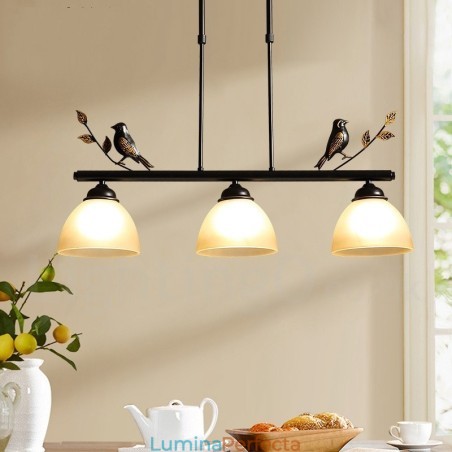 Lampă de suspendare retro rustic din oțel cu 3 lumini cu abajur din sticlă Lampă de suspendare retro rustic din oțel cu 3 lumini cu abajur din sticlă