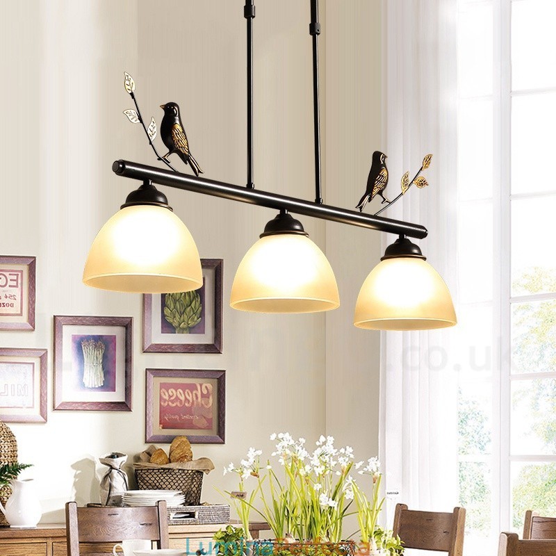 Lampă de suspendare retro rustic din oțel cu 3 lumini cu abajur din sticlă