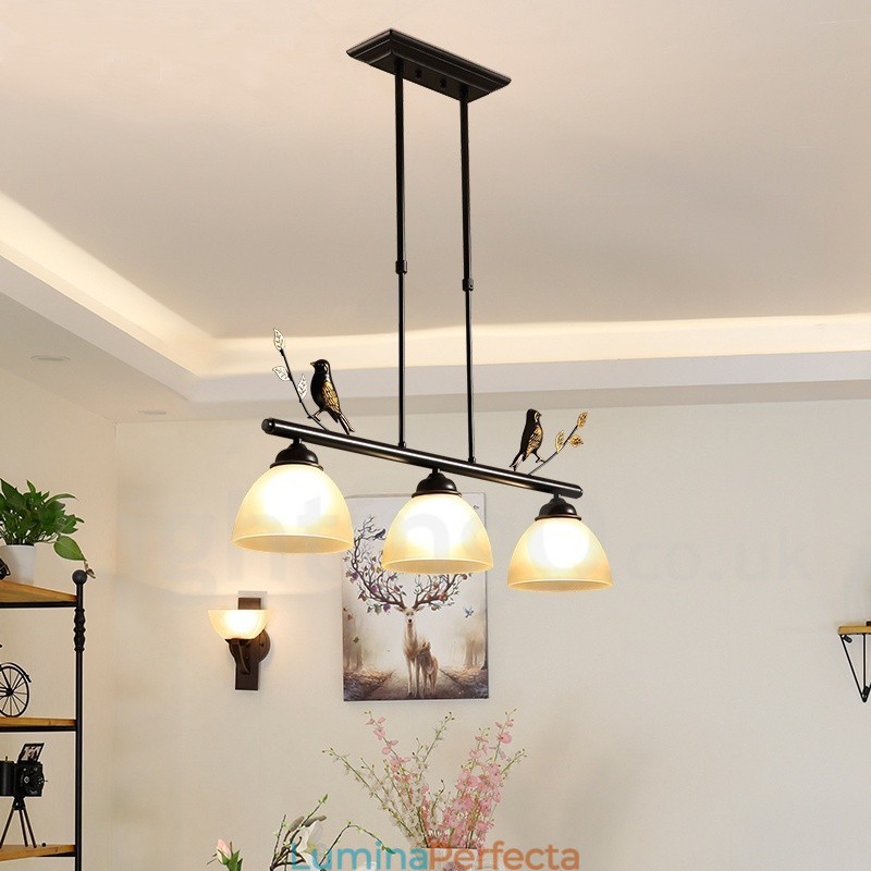 Lampă de suspendare retro rustic din oțel cu 3 lumini cu abajur din sticlă