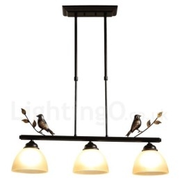 Lampă de suspendare retro rustic din oțel cu 3 lumini cu abajur din sticlă
