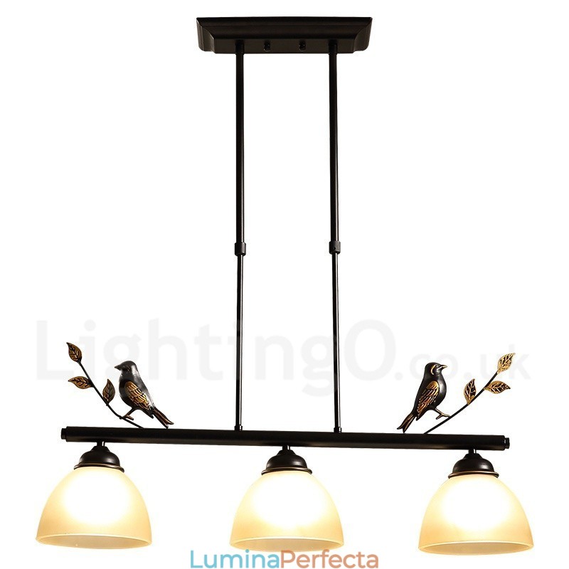Lampă de suspendare retro rustic din oțel cu 3 lumini cu abajur din sticlă
