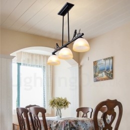 Lampă de suspendare retro rustic din oțel cu 3 lumini cu abajur din sticlă