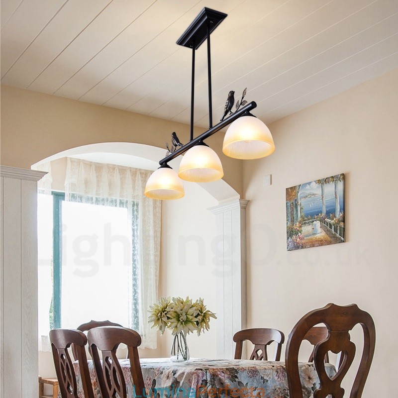 Lampă de suspendare retro rustic din oțel cu 3 lumini cu abajur din sticlă
