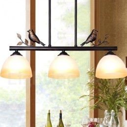 Lampă de suspendare retro rustic din oțel cu 3 lumini cu abajur din sticlă