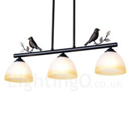 Lampă de suspendare retro rustic din oțel cu 3 lumini cu abajur din sticlă