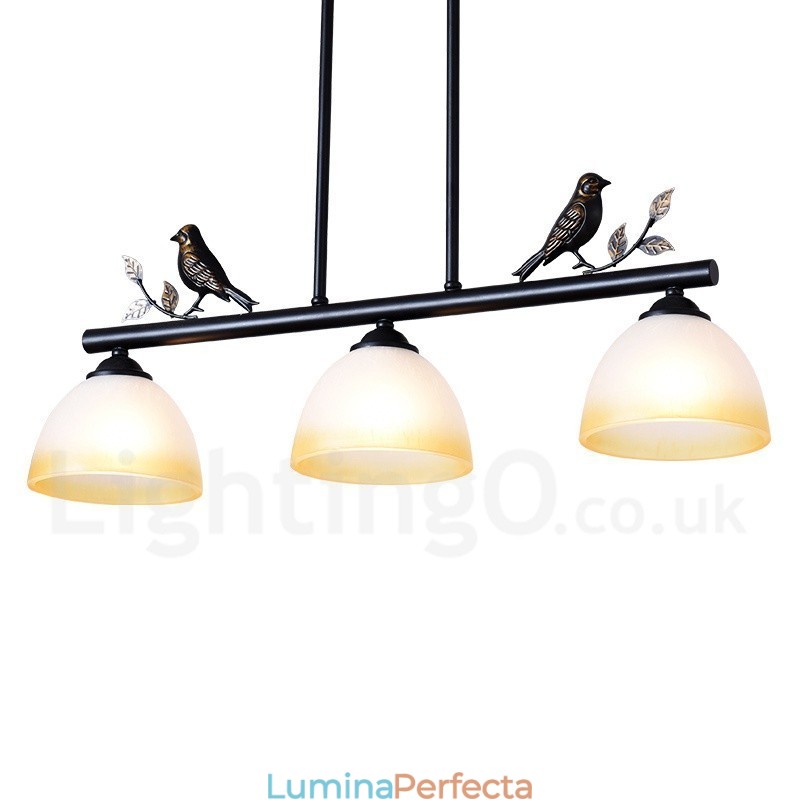 Lampă de suspendare retro rustic din oțel cu 3 lumini cu abajur din sticlă