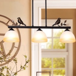 Lampă de suspendare retro rustic din oțel cu 3 lumini cu abajur din sticlă