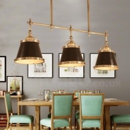Lampă suspendată cu 3 lumini, retro, rustic, din alamă, cu abajur din alamă