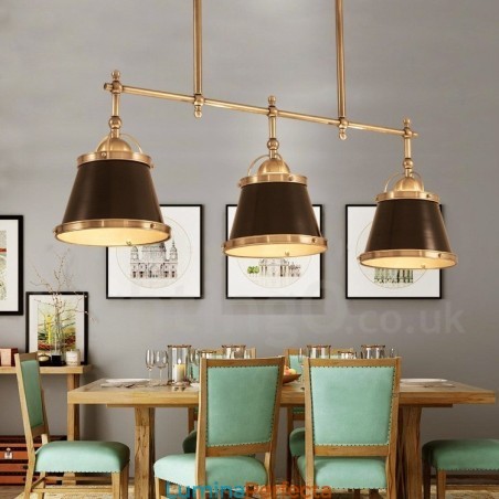 Lampă suspendată cu 3 lumini, retro, rustic, din alamă, cu abajur din alamă Lampă suspendată cu 3 lumini, retro, rustic, din alamă, cu abajur din alamă