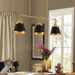Lampă suspendată cu 3 lumini, retro, rustic, din alamă, cu abajur din alamă