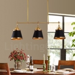 Lampă suspendată cu 3 lumini, retro, rustic, din alamă, cu abajur din alamă