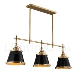 Lampă suspendată cu 3 lumini, retro, rustic, din alamă, cu abajur din alamă