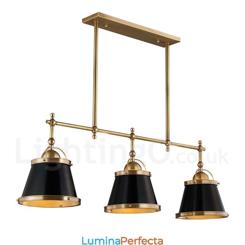 Lampă suspendată cu 3 lumini, retro, rustic, din alamă, cu abajur din alamă