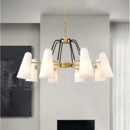 Candelabru cu pandantiv din alamă, retro, rustic, de lux, cu 8 lumini, cu abajur din sticlă