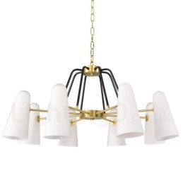 Candelabru cu pandantiv din alamă, retro, rustic, de lux, cu 8 lumini, cu abajur din sticlă
