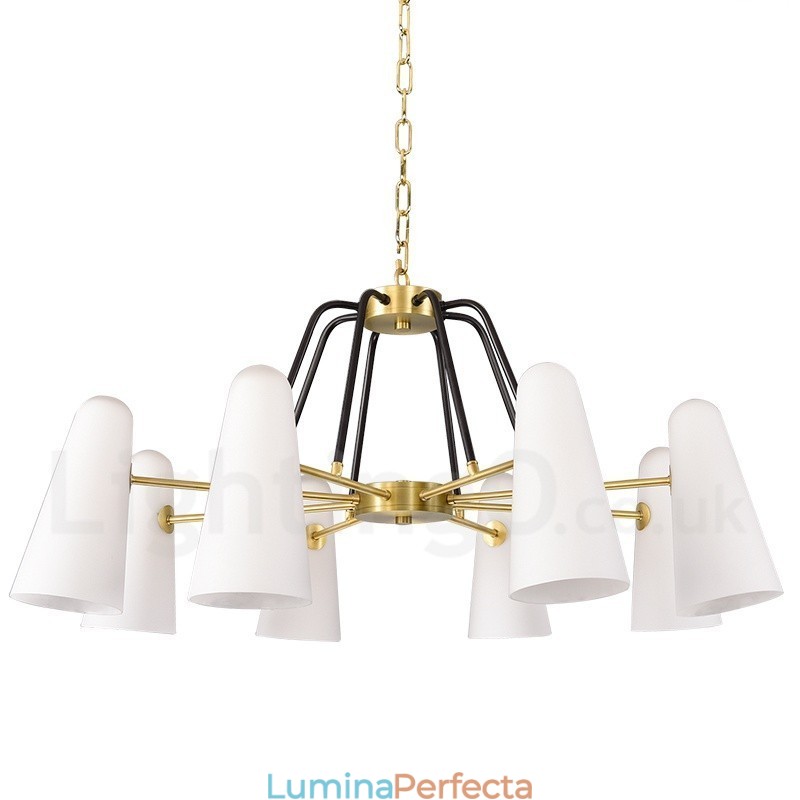 Candelabru cu pandantiv din alamă, retro, rustic, de lux, cu 8 lumini, cu abajur din sticlă