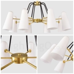 Candelabru cu pandantiv din alamă, retro, rustic, de lux, cu 8 lumini, cu abajur din sticlă
