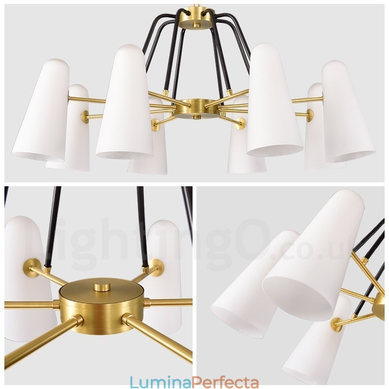 Candelabru cu pandantiv din alamă, retro, rustic, de lux, cu 8 lumini, cu abajur din sticlă