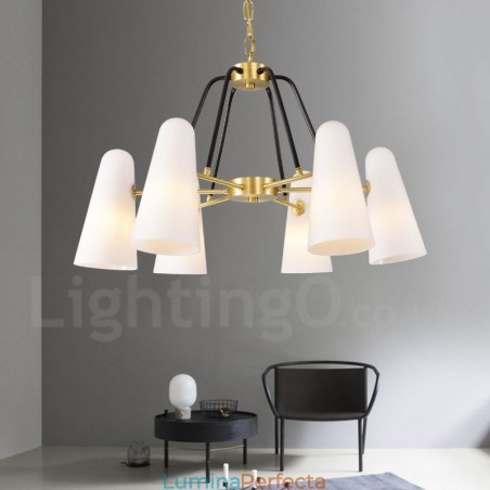 Candelabru cu pandantiv din alamă, retro, rustic, de lux, cu 6 lumini, cu abajur din sticlă Candelabru cu pandantiv din alamă, retro, rustic, de lux, cu 6 lumini, cu abajur din sticlă