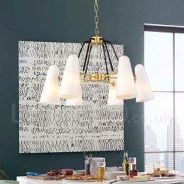 Candelabru cu pandantiv din alamă, retro, rustic, de lux, cu 6 lumini, cu abajur din sticlă
