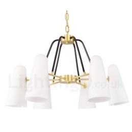 Candelabru cu pandantiv din alamă, retro, rustic, de lux, cu 6 lumini, cu abajur din sticlă
