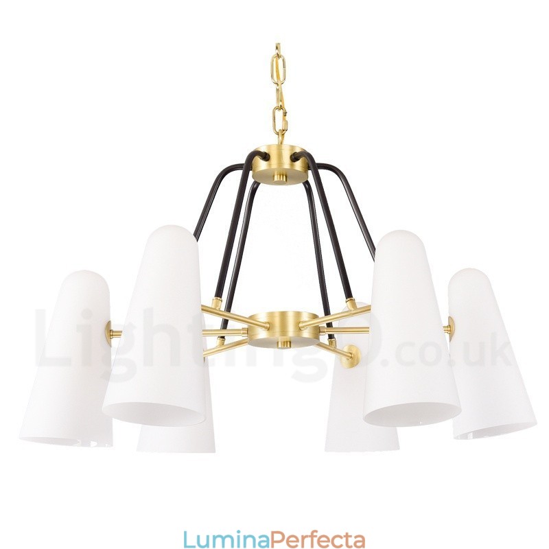 Candelabru cu pandantiv din alamă, retro, rustic, de lux, cu 6 lumini, cu abajur din sticlă