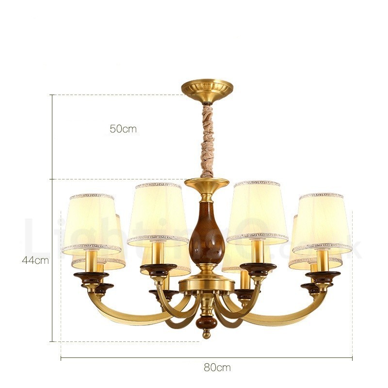 Candelabru cu pandantiv din alamă, retro, rustic, de lux, cu 8 lumini, cu abajur din sticlă