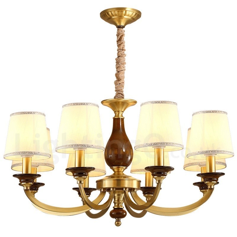Candelabru cu pandantiv din alamă, retro, rustic, de lux, cu 8 lumini, cu abajur din sticlă