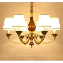 Candelabru cu pandantiv din alamă, retro, rustic, de lux, cu 6 lumini, cu abajur din sticlă