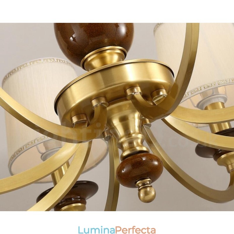 Candelabru cu pandantiv din alamă, retro, rustic, de lux, cu 6 lumini, cu abajur din sticlă