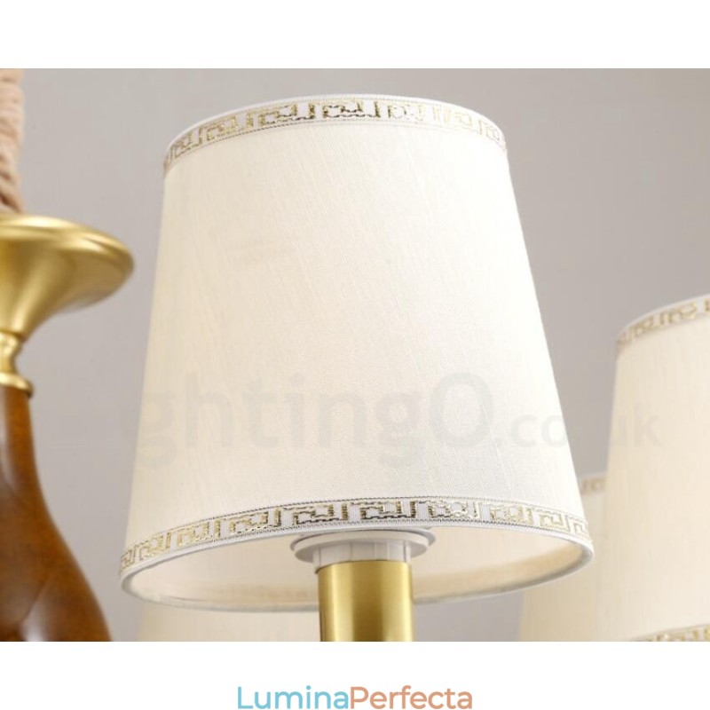 Candelabru cu pandantiv din alamă, retro, rustic, de lux, cu 6 lumini, cu abajur din sticlă