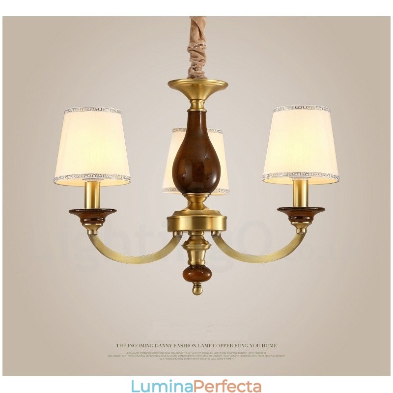 Candelabru cu suspendare din alamă, retro, rustic, de lux, cu 3 lumini, cu abajur din sticlă