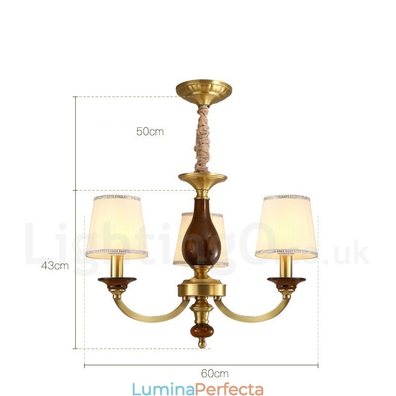 Candelabru cu suspendare din alamă, retro, rustic, de lux, cu 3 lumini, cu abajur din sticlă