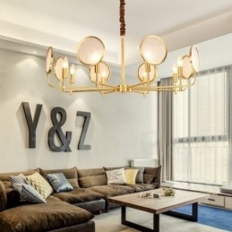 Candelabru cu pandantiv din alamă, retro, rustic, de lux, cu 8 lumini, cu abajur din sticlă