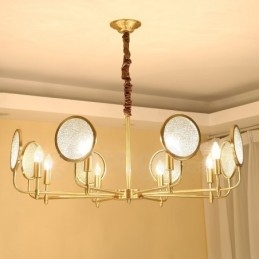 Candelabru cu pandantiv din alamă, retro, rustic, de lux, cu 8 lumini, cu abajur din sticlă