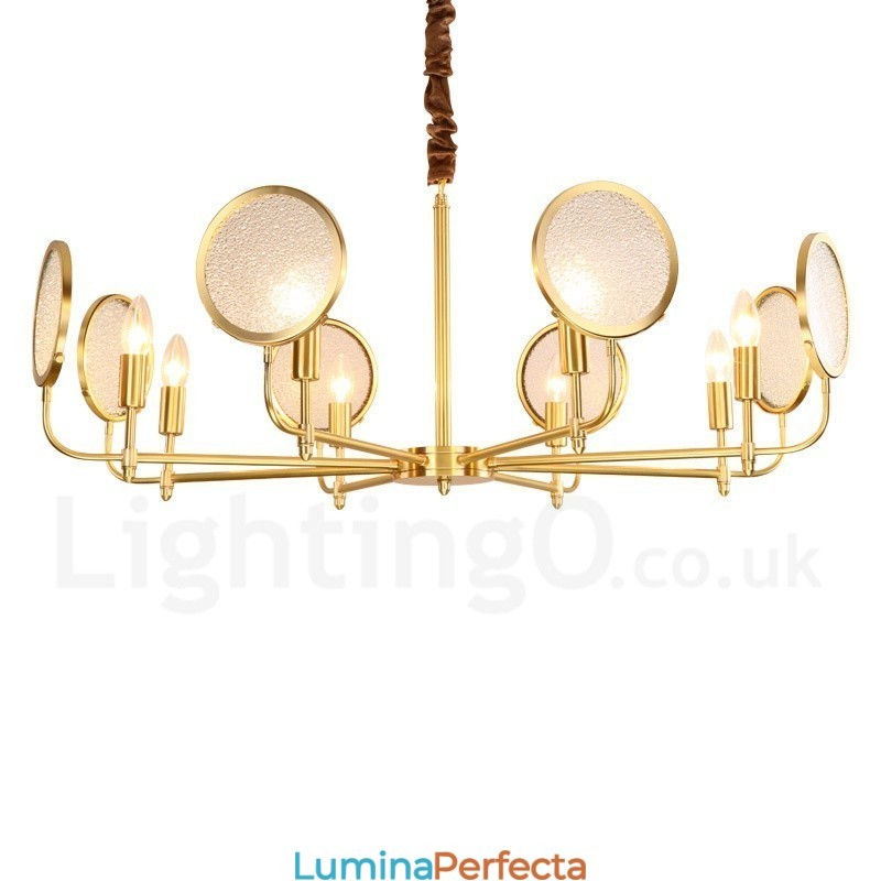 Candelabru cu pandantiv din alamă, retro, rustic, de lux, cu 8 lumini, cu abajur din sticlă