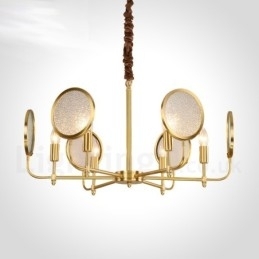 Candelabru cu pandantiv din alamă, retro, rustic, de lux, cu 6 lumini, cu abajur din sticlă