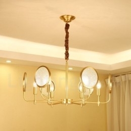 Candelabru cu pandantiv din alamă, retro, rustic, de lux, cu 6 lumini, cu abajur din sticlă