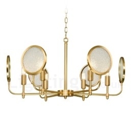 Candelabru cu pandantiv din alamă, retro, rustic, de lux, cu 6 lumini, cu abajur din sticlă