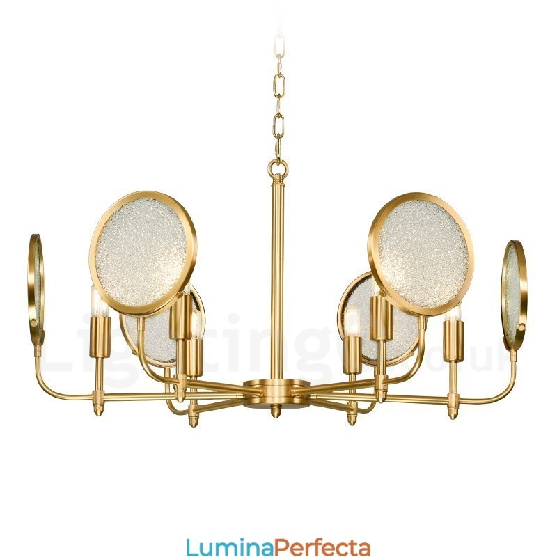 Candelabru cu pandantiv din alamă, retro, rustic, de lux, cu 6 lumini, cu abajur din sticlă